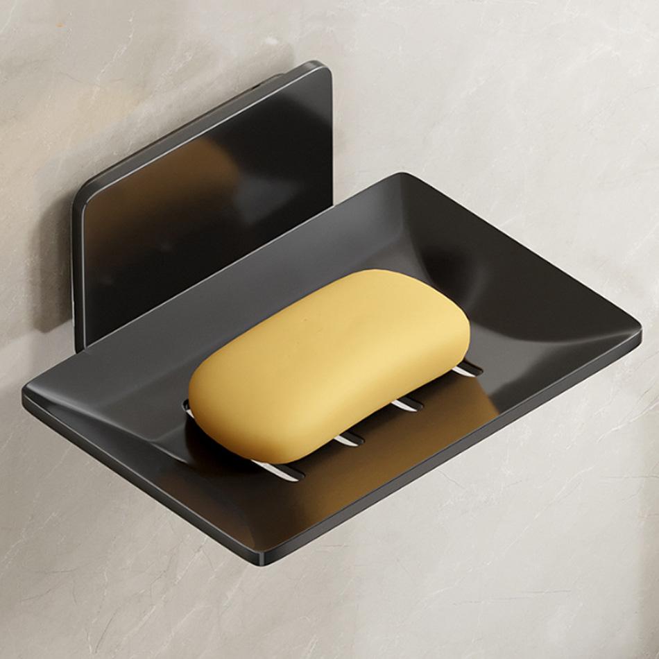 Detachable Soap Dish Holder Adhesive Black White Grey Aluminum Creative Lavatory Hand Wash Bathroom Shower Soap Holders Shelf