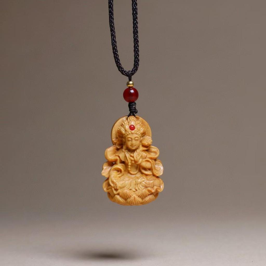 Taihang Cliff Cypress Manjushri Bodhisattva Necklace & Keychain Pendant with Chain