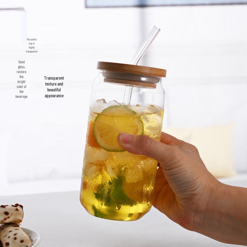 Taza creativa de vidrio de borosilicato para lata de refresco con tapa
