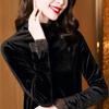 Elegant Black Velvet Top: Stand Collar, Silk Mesh Sleeves, Versatile Women's Base Shirt