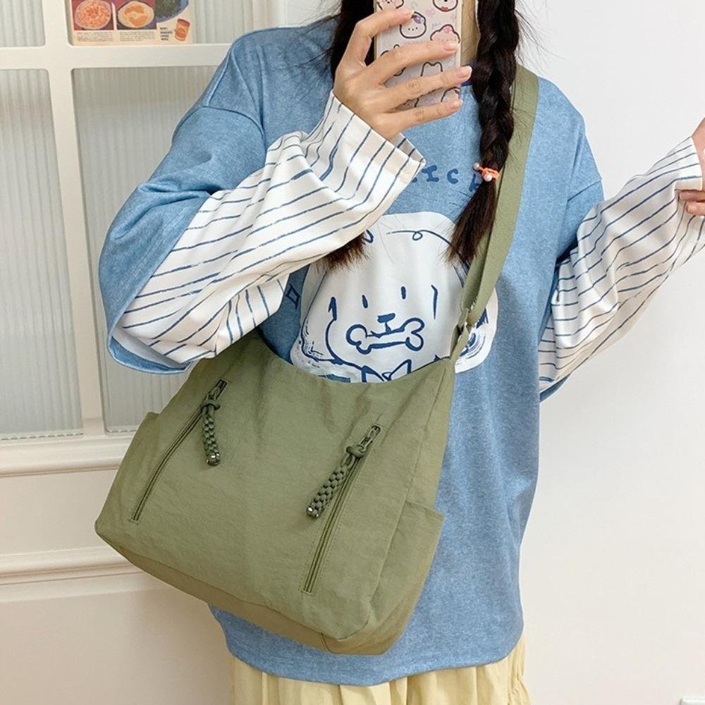 Multi-Pocket Oxford Cloth Crossbody Bag Solid Color Woman Crescent Bag Single Shoulder Bag School