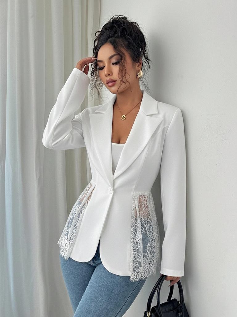 Spring New Arrivals Color Block Lace Waist Slim A-Line Women's Blazer Jacket