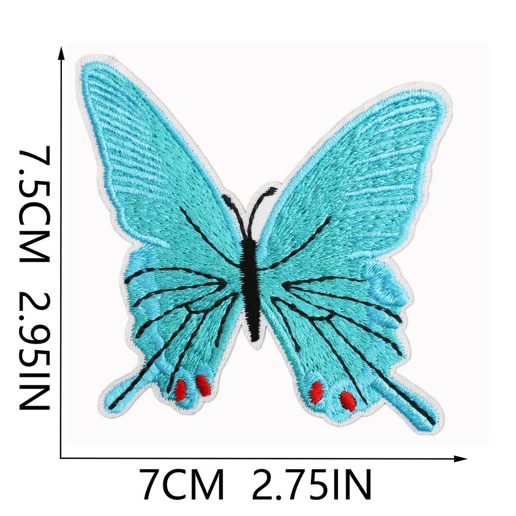 Butterfly World Embroidery Cloth Sticker Colored Flower Butterfly Computer Embroidery Label Clothes Decorative Patch Sticker Blue Butterfly