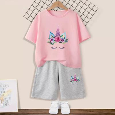 Mädchen Niedlich Glückliche Katze Aufgedrucktes Kleidung Set Kinder Sommer Mode Kurzarm T-Shirt+Shorts 2-teiliger Anzug Kinder Outfits