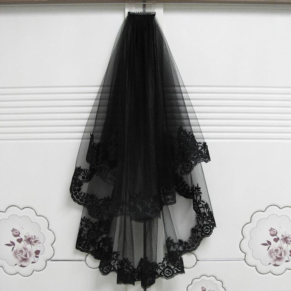 Black Two Layers Wedding Veils With Comb Lace Tulle Short Bridal Veil Accessories for Wedding