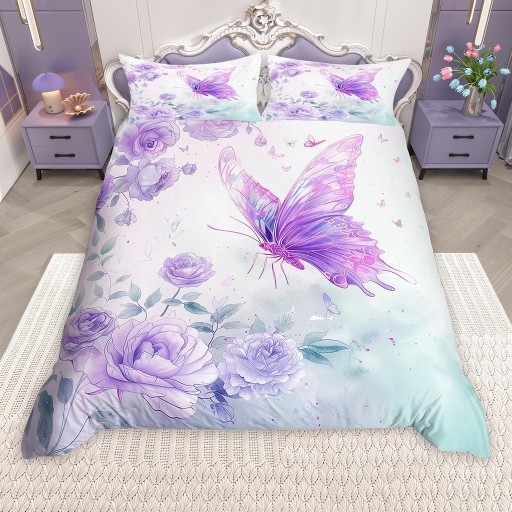 Comforter Homewish Chic Butterfly For Girls Colorful Glitter Stars Comforter Set Rainbow Flowers Bed Set