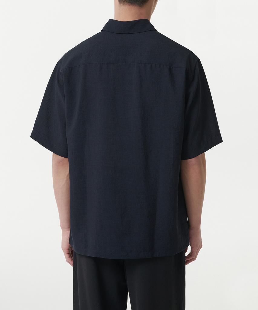 Musinsa Standard Relaxed Linen-Like Tunic Short Sleeve Shirt [Navy]