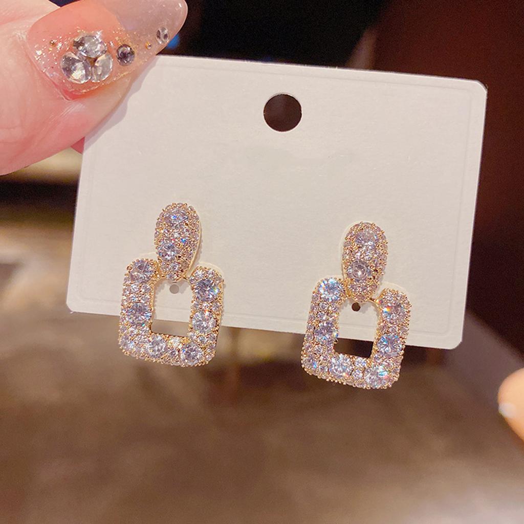 Geometric Square Drop Earrings with Cubic Zirconia Stones Dangle Earrings for Women Elegant Minimalist Jewelry Accessories