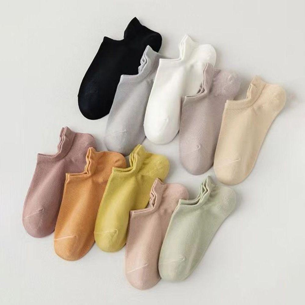 10Pairs Candy Color Invisible Boat Socks Korean Style Breathable Mesh Short Socks Sports Socks Casual Ear Lifting Socks Daily