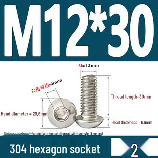 ISO7380 Stainless Steel Hex Drive Dome Head Screws - M2 to M16