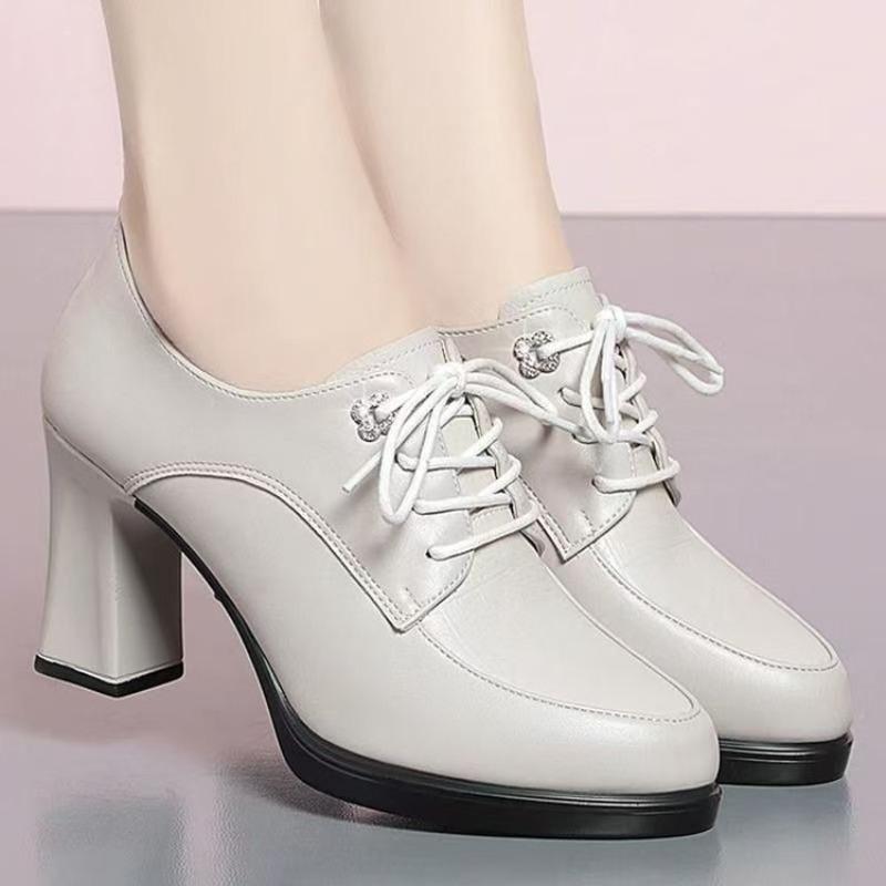 New Style Thick-soled Anti-slip Shoes, Soft Leather Thick Sole, Casual High-heeled Single Shoes for Women