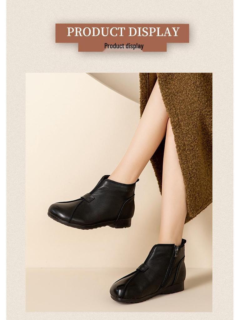 Mori Style Women's Suede Ankle Boots: Flat Round Toe, Fleece-Lined, Soft Sole – Winter 2025 Collection