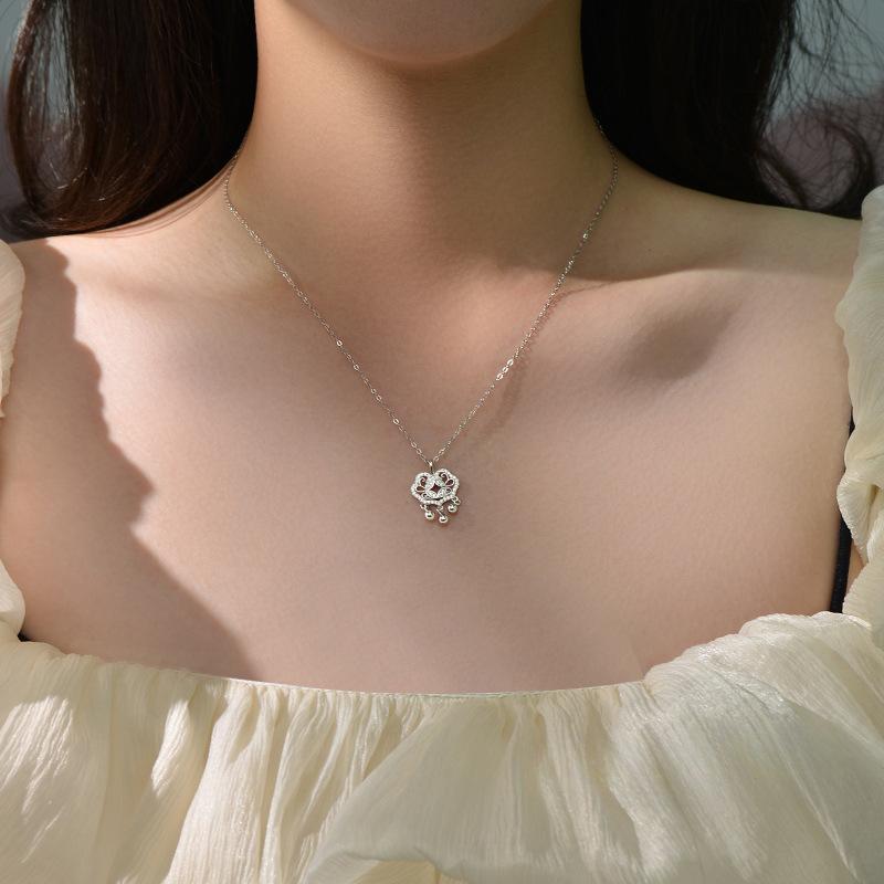 Copper Coin Safety Lock Necklace, Light Luxury, High Grade, Chinese Style Neckwear, Exquisite Temperament, Clawbone Chain, Female