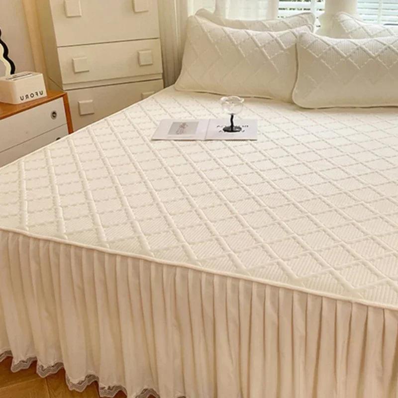 

Сплошной цвет, противоскользящая хлопковая юбка-кровать, современные минималистичные простыни, покрывала, большая юбка и приятное для кожи покрывало 180x200cm 3pcs