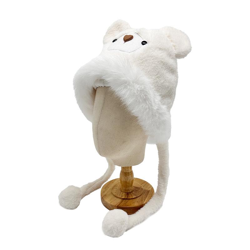 

New cute bear plush hat women s autumn and winter warm headgear riding windproof thickened ear protector M（56-58cm）