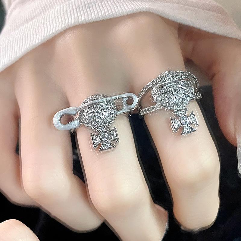 Saturn Planet Oil Drop Pin Open Ring Set Niche Design Personality High Sense Light Luxury Ring