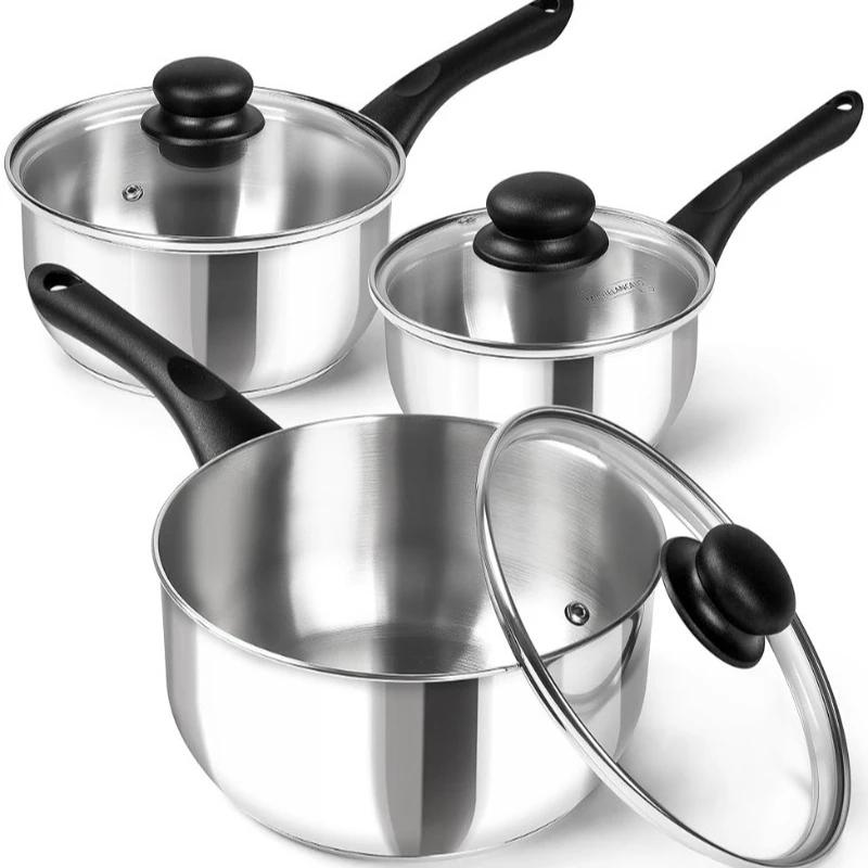 

MICHELANGELO Nonstick Saucepan Set Stainless Steel Milk Pot with Bakelite Handle 1QT & 2QT &3QT Saucepan with Lid for All Stoves