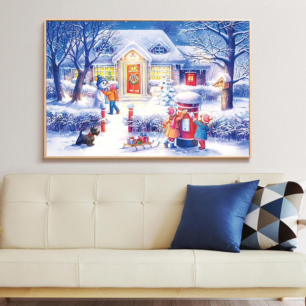 huacan Christmas Scenic Diamond Painting Full Round Snow House New DIY Sticking Drill Cross Embroidery 5D Simple Home Decoration