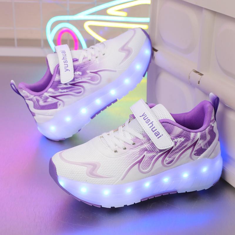 TUINANLE Kind LED Sneaker USB Aufladung Leuchtende Schuhe Outdoor Sport Rollschuhe Kinder Vier Räder Jungen Mädchen Freizeitschuhe Leuchtend