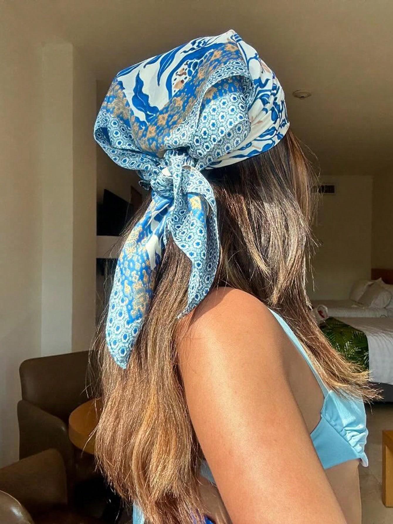 Yiran Shoe Industry Women's Luxury Bohemia Print Square Silk Scarf For Hijab Hair Bands 70Cm Neckerchief Satin Shawl Bandana Headband 70Cm