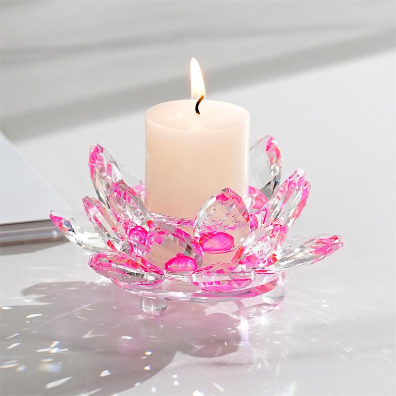 Crystal Lotus Candle Holder Aromatherapy Base Candlestick Transparent Crystal Flower Wedding Decoration Candelabros