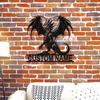 Custom Dragon Family Crest Metal Wall Art, Engraved House Sign, No Power, Personalized Last Name Decor