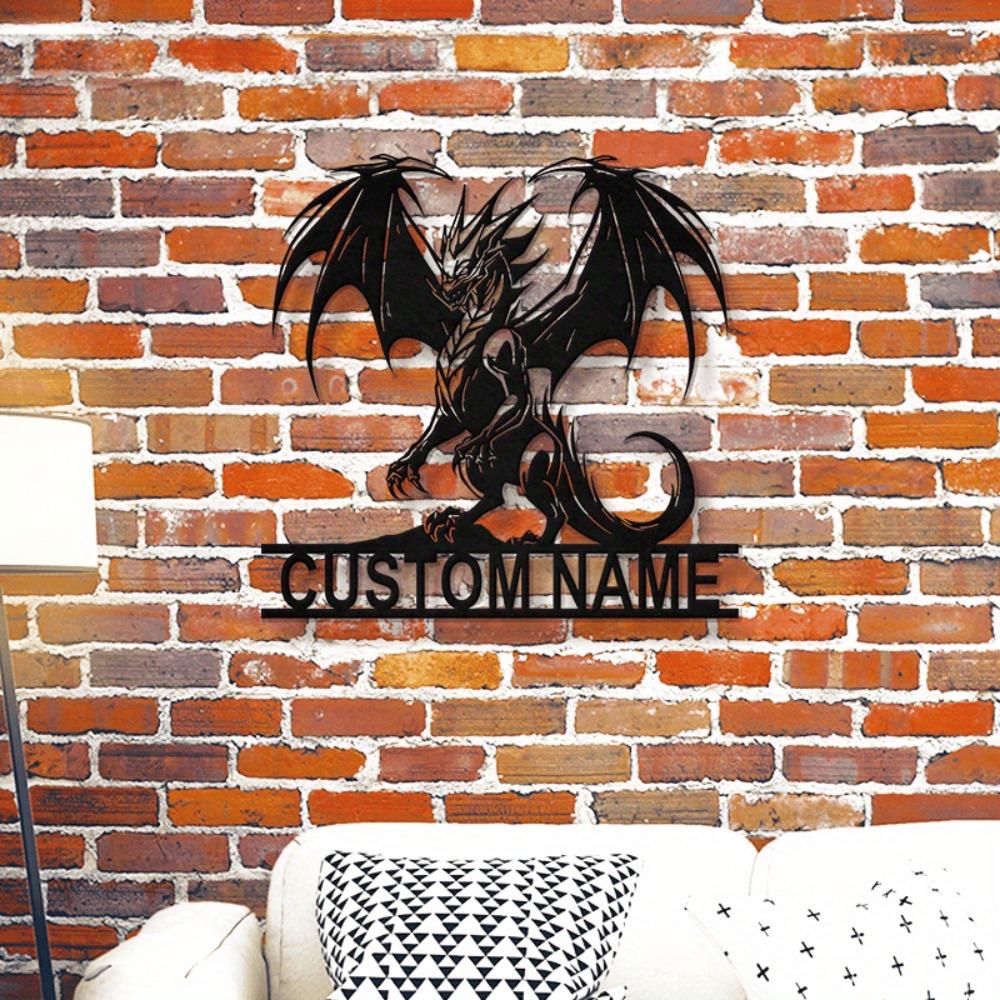 Custom Dragon Family Crest Metal Wall Art, Engraved House Sign, No Power, Personalized Last Name Decor