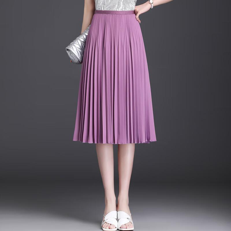 Purple skirt women's summer medium length pleated high waist a word women's drape skirt spring women's small white umbrella skirt