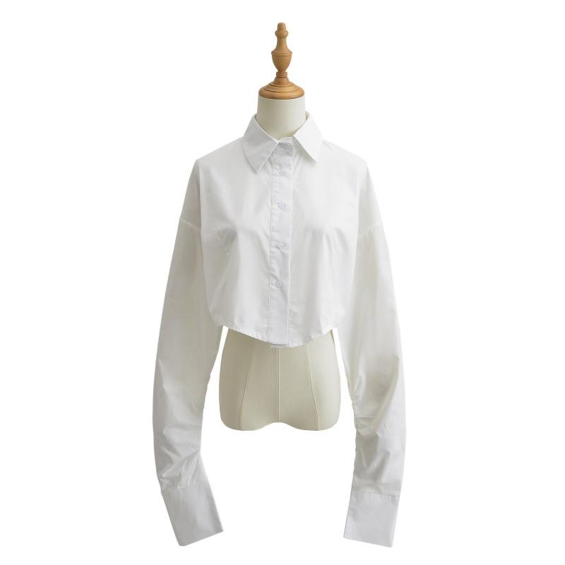 

Рубашка с длинными рукавами, однотонная, модная женская одежда в европейском и американском стиле, однобортная короткая рубашка, топ L белый