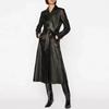 Schwarzer Party-Anzug Passform Handgemachter Trenchcoat Lässig Lammleder Echt Damen