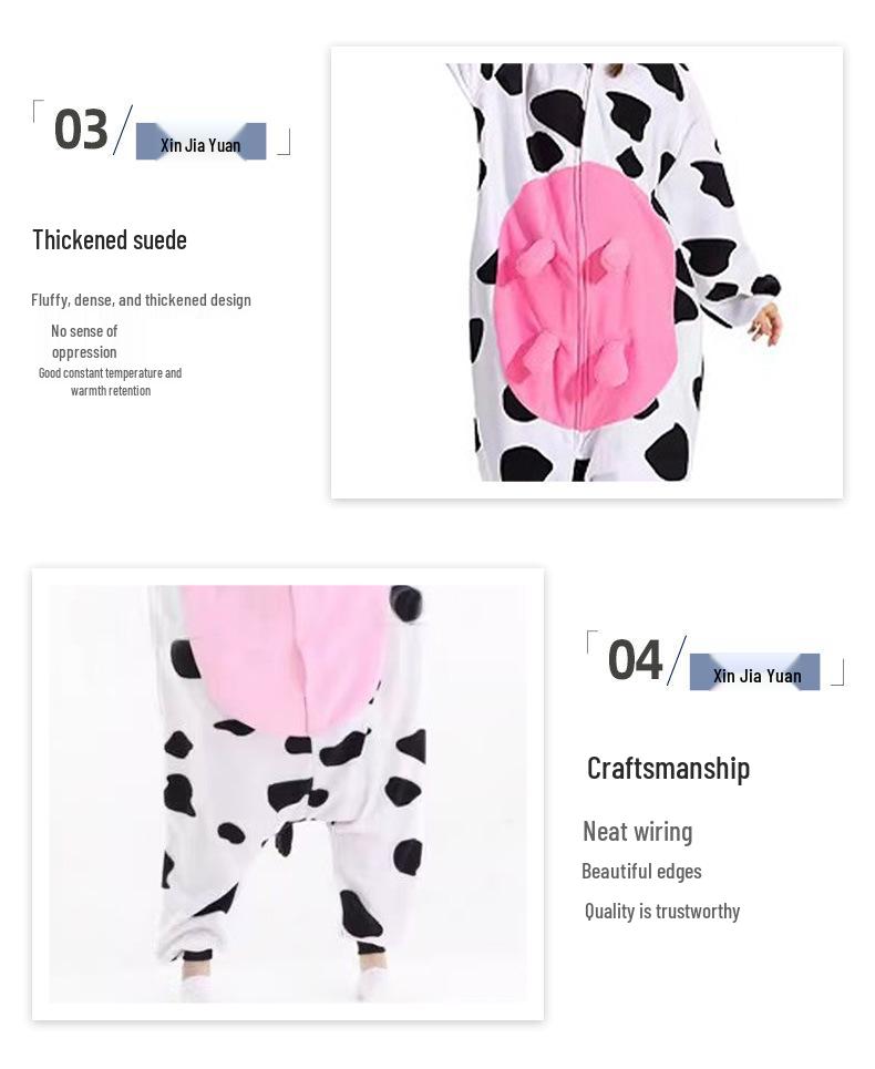 New Halloween Pink Cow Cartoon Animal Onesie Pajamas for Couples & Parent-Child