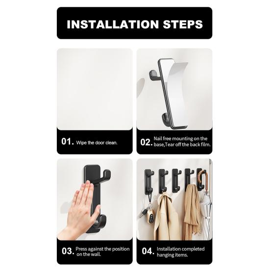 5Pcs Plastic Wall Hook No Drill Self-adhesive Heavy Duty Multi-functional Home Office Bathroom Clothes Hat Scarf Towel Bag Keys Umbrella Bag Hanger