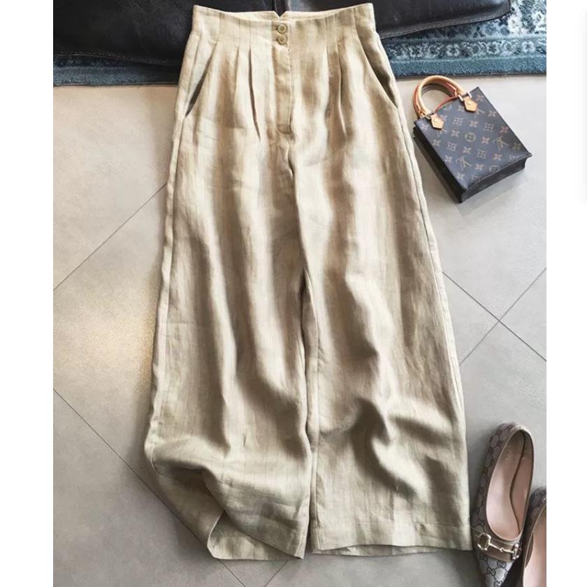 

High Waist Linen Wide Leg Pants - Women s Casual Slimming Floor Length X-Large хаки