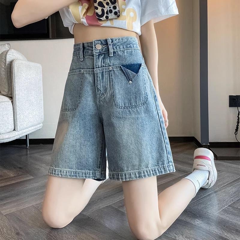 

Women s Light Blue High Waist Wide Leg 5-Point Summer Shorts L
