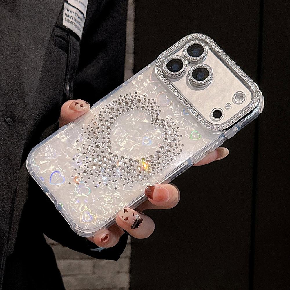 Cute 3D Rhinestone Diamond Pattern Phone Case For iPhone 17 Air 16 15 14 13 12 11 Pro Max Conch Shell Shockproof Soft TPU Cover