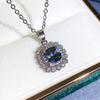 Silver Plated 4PCS Blue CZ Jewelry Set (Necklace+Earrings+Ring), Cushion Cut Halo Box Chain Set for Women
