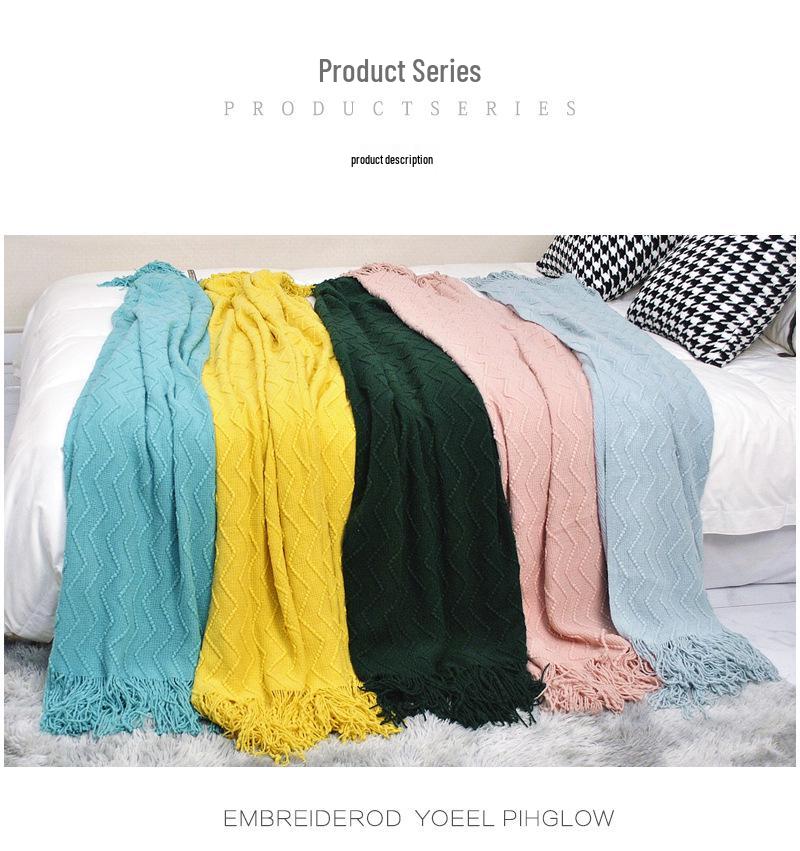 Nordic Solid Color Knitted Throw Blanket - Soft, Luxury Tassel Design for Baby, Home, Office, or Nap.