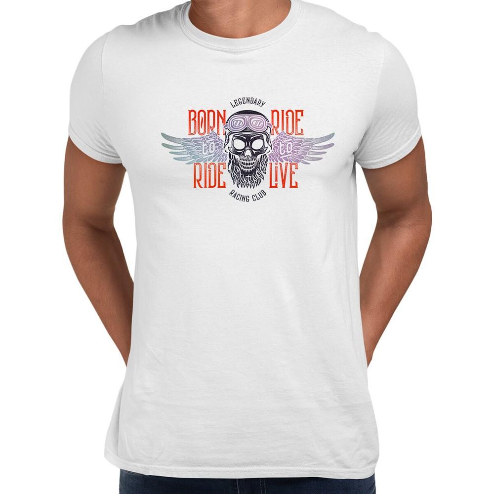 Biking Beard Skull Wearing a Biker Helmet Tshirt L