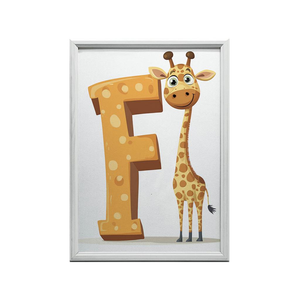 Plakat Żyrafa I Litera F Plakat Żyrafa I Litera F, 30X40 Cm, Rama Drewniana Jasny Dąb, Papier Matowy 230 Gsm
