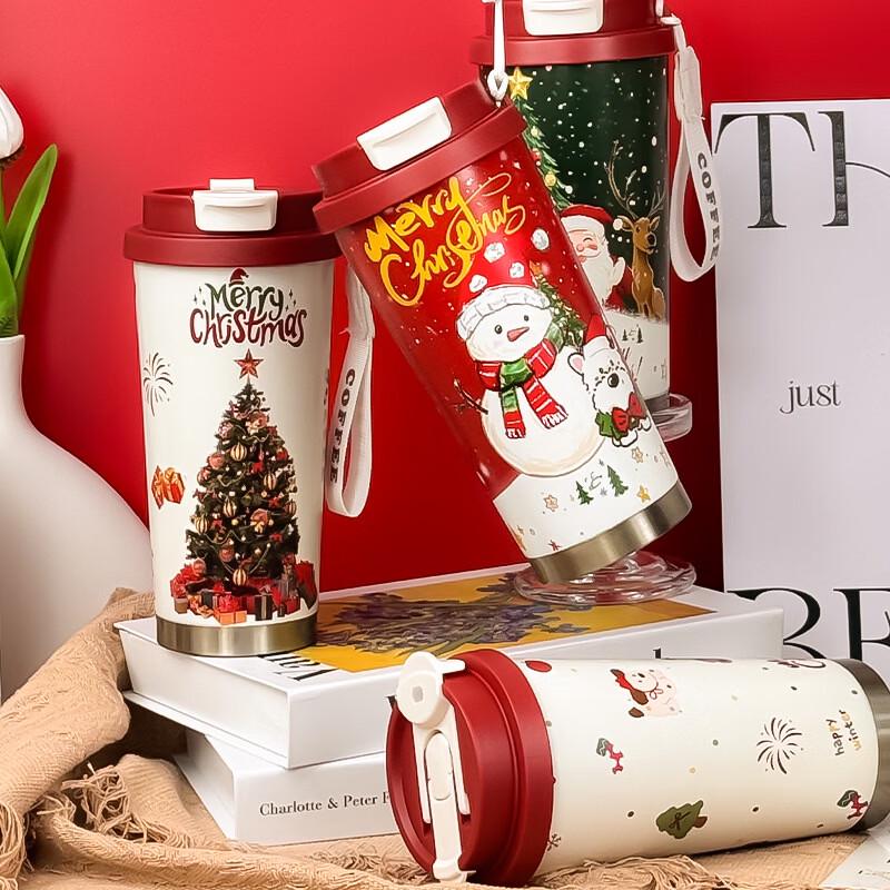 Portable Christmas Snowman Stainless Steel Water Bottle with Straw