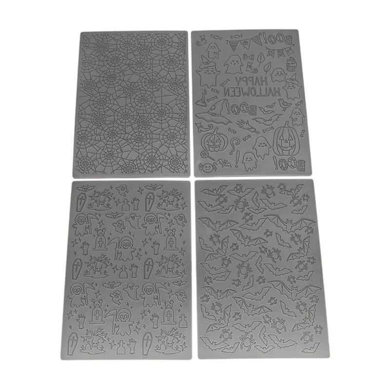 4x/Set Halloween Embossings Mats Fondant Impressions Mats Baking Molds Cake Decorating Tool for Fondant Cake Decorations 1
