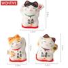 Pack of 3 Pieces Mini Ceramic Lucky Fortune Cat, Desktop Car Decoration Figurines Cute Kitten Maneki Neko Ornament 1.3 Inch Tall