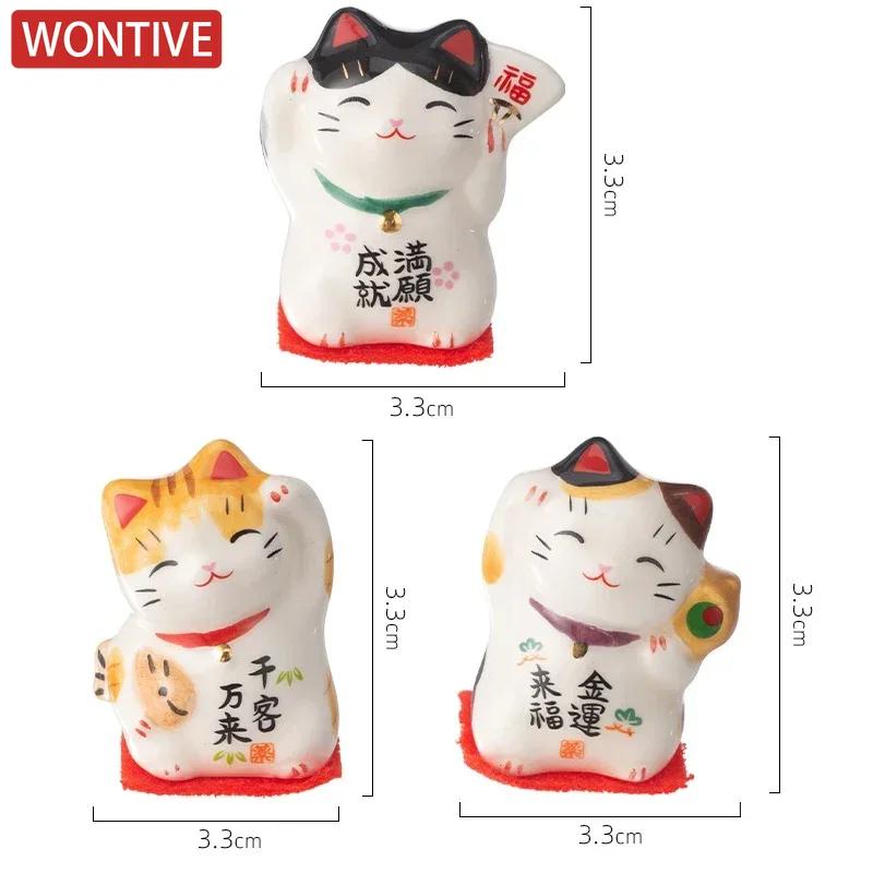 Pack of 3 Pieces Mini Ceramic Lucky Fortune Cat, Desktop Car Decoration Figurines Cute Kitten Maneki Neko Ornament 1.3 Inch Tall