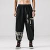 Spring/Summer 2026 Retro Chinese Style Men's Embroidered Cotton Linen Slim Pants