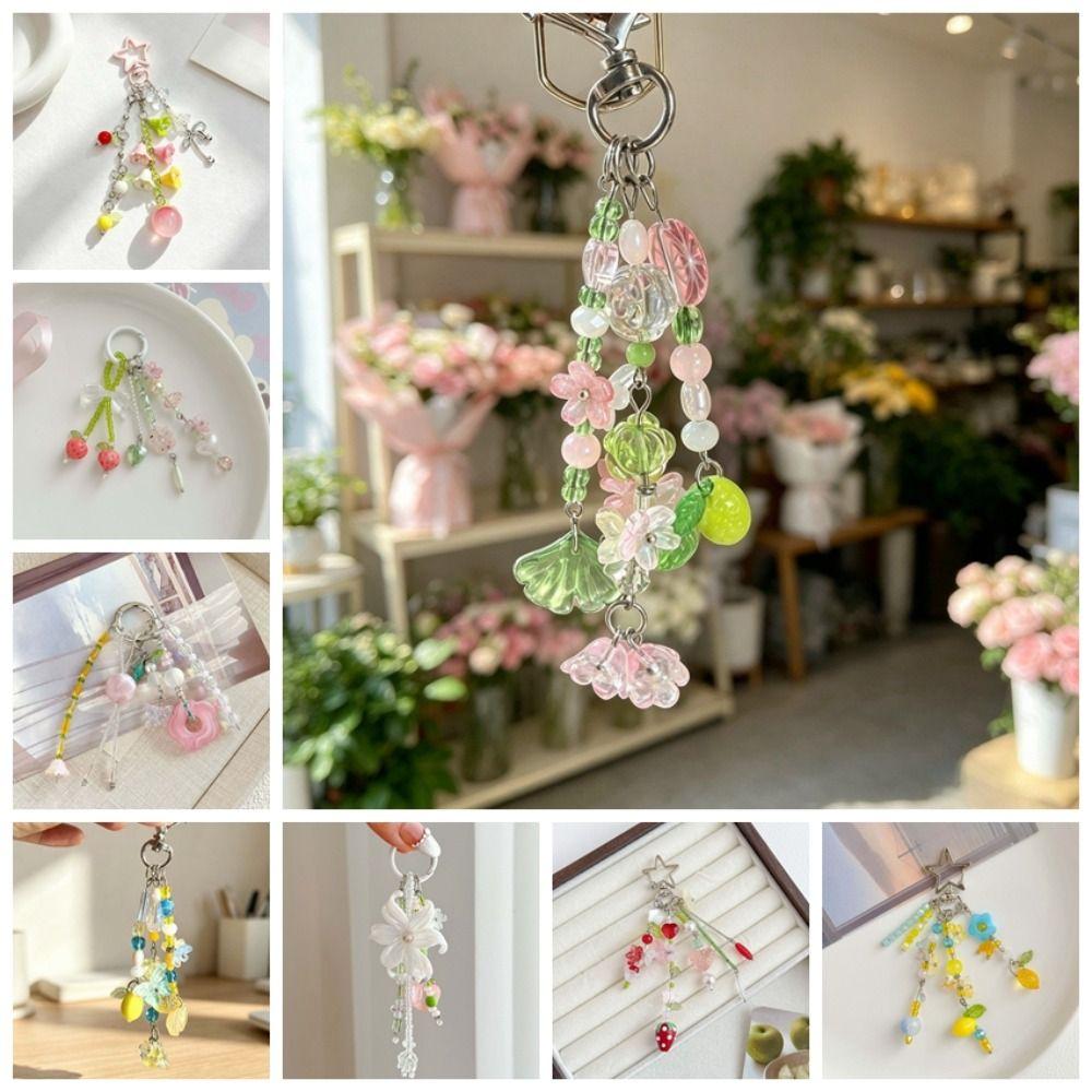 Acrylic Beads Bag Charms Colorful Floral Star Tassel Key Chain Beaded Hanging Girls Gifts