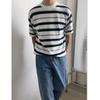 2024 Korean Striped Casual Loose-Fit Knit Crew Neck T-Shirt for Men