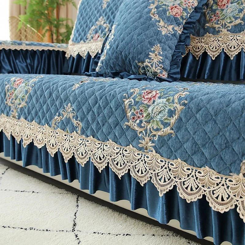 European Style Large Skirt Sofa Cover Four Seasons Universal Sofa Cushion Lace Decoration Anti Slip Seat Cushion Backrest Towel