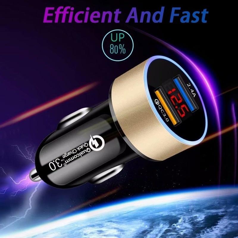 Dual Usb Fast Car Charger Lcd Display 3.0 Quick Charge Power Auto Usb Adapter For Xiaomi Huawei P30 P20 Usb Charger Iphone 12 Xs
