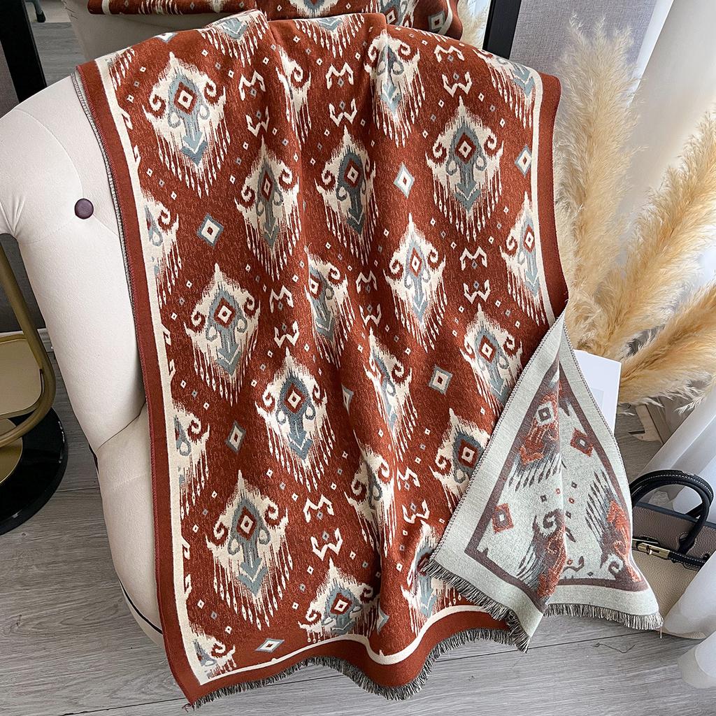 New Women Imitation Cashmere Two-Side Plaid Horse Print Scarf Soft Warm Pashmina Shawl Autumn Winter Coldproof Windproof Blanket