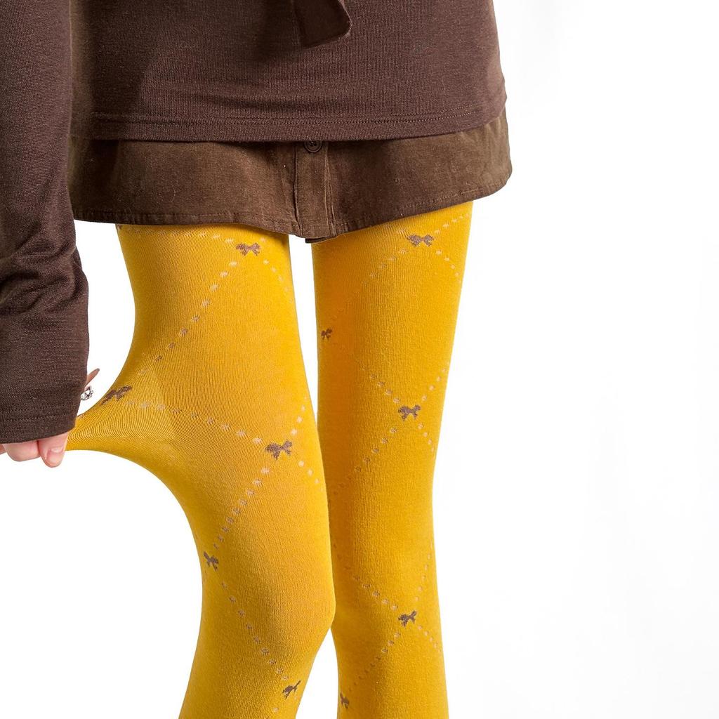 Grey Diamond Bow Embroidery Slimming Tights for Women